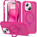 Compatible with iPhone 15 Plus Case with Magnetic Ring Stand [Compatible with Mag-Safe] [Built-in Screen Protector] Military-Grade Drop Protection Matte Translucent Phone Case, Rose Red