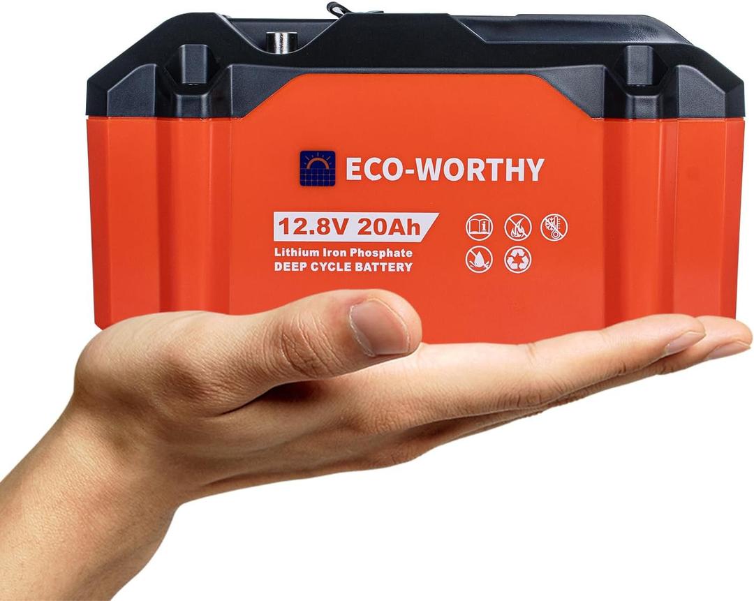 ECO-WORTHY Portable 12V Lithium Battery, 12.8V 20Ah Lithium Iron Phosphate DEEP CYCLE BATTERY, Built-in BMS, 4000+ Cycles, Perfect for Outdoor Camping Fishing RV Marine Trolling Motor Fishfinder