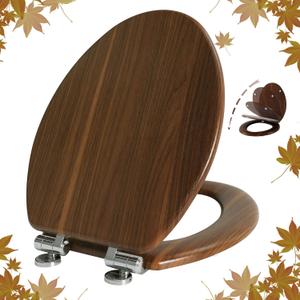 Elongated Toilet Seat Molded Wood Toilet Seat with Quietly Close and Quick Release Hinges, Easy to Install also Easy to Clean by Angol Shiold (Elongated, Walnut) (Soft Close)