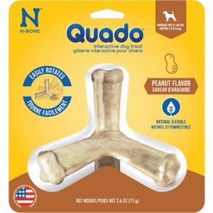 2 x N-Bone Quado Interactive Chew, Peanut Flavor, Average Joe, 2.8oz, Natural, Medium (Pack of 1) (EXP 09/26/27)
