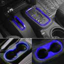 E-cowlboy 4PCS Interior Accessories Decoration Cover Trim Kit Front+Rear Water Cup Holder Trim Gear Shift Box Trim Transfer Case Trim for Jeep Wrangler JK JKU 2011-2018 4-Door (Blue)