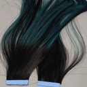 18 Inch Tape in Hair Extensions - 10 Pieces (2g/Piece) 100% Remy Human Hair - Includes Waterproof Tapes - Black Teal Green Balayage