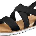 mysoft Women's Wedge Sandals Casual Low Heel Comfortable Walking Espadrilles Elastic Strap Slip on Shoes (Black, L)