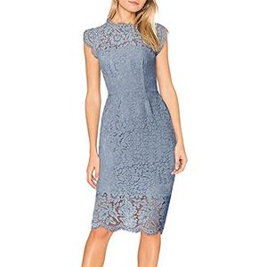 MEROKEETY Women's Sleeveless Lace Floral Elegant Cocktail Dress Crew Neck Knee Length for Party. Size L