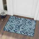 Wonnitar Moroccan Washable Area Rug - Small 2x3 Entryway Rug Poster Blue Non-Slip Kitchen Sink Mat Modern Geometric Trellis Throw Rug Floor Carpet for Bathroom Entrance Laundry (Post Blue,2'x3') (2' x 3')