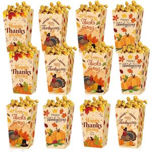 ZHUIGUANGZE 12 Pack Thanksgiving Treat Popcorn Boxes Small Foldable Fall Goodie Bags Turkey Pumpkin Leaf Design Candy Package Wrapping for Thanksgiving Autumn Harvest Festival Party Favors