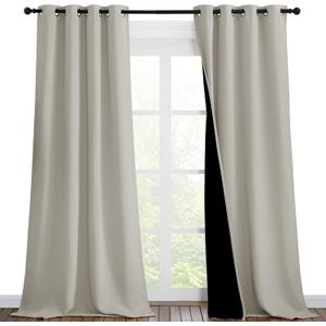 NICETOWN Natural Blackout Curtains 90 inches Long, Full Light Blocking Drapes with Black Liner for Nursery, Thermal Insulated Draperies for Hall, Villa (2 Pieces, 46" Wide Each Panel)