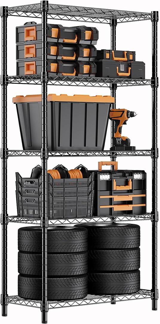 1250 lbs Storage Shelving Utility Shelving Unit 5-Tier Utility Shelving Unit Steel Organizer Wire Rack for Home,Kitchen,Office (13.7" D x 23.6" W x 62.4" H) (5 Tier 13.7" D x 23.6" W x 62.4" H, Black)