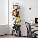 5-Tier Metal Bookshelf Modern Geometric Narrow Bookcase with Matte Black Finish, Tall Storage Organizer Display Shelf for Living Room, Bedroom, Office, Small Spaces, 67'' 18.11''8.86