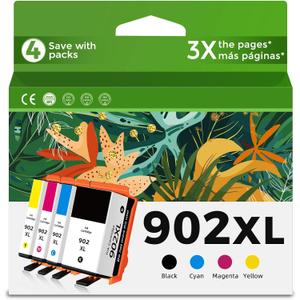 902XL Ink Cartridges Combo Pack for HP 902 XL Black Color Compatible for HP902 HP902XL OfficeJet 6978 6962 6968 6970 6958 6960 6975 6950 6954 6951 6956 6961 6963 6964 6966 Printer Cyan Magenta Yellow