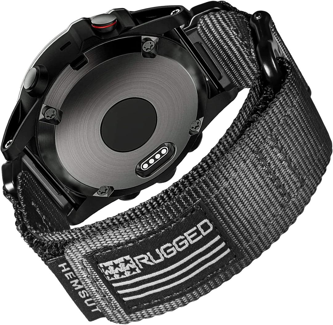 Compatible With Garmin Watch Band, Super Rugged Nylon Sports Strap With Woven Loop Design, For Fenix/Forerunner/Approach/MARQ/Quatix/D2 Series Tough Replacement Band For Men (26MM / Middle (7.2'' to 8.2''), Black)