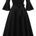 HomRain Women's Church Dresses Modest Bell Sleeve Wedding Guest Cocktail Tea Party Vintage Evening Dress Size XL