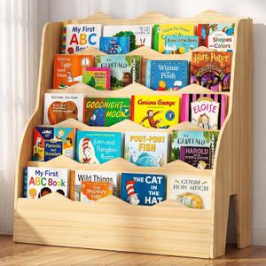 5-Tier Kids Bookshelf Montessori Wooden Bookcase Front-Facing Organizer