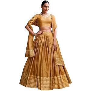 LooknBook Art Women's Chanderi With Shibori Print And Zari Weaving Work Lehenga choli Set (Gold), One Size