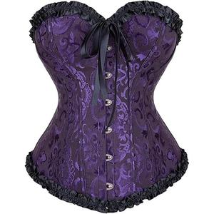 AVORIX Corset Tops for Women, Bustier Shapewear Lingerie, Lace Waist Push Up, Bodysuit Floral Overbust Lingerie Black Purple-M