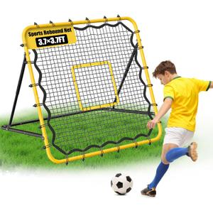 3.7 x 3.7 FT Rebound Net, with Pitching Target for Soccer, Baseball and Volleyball, Adjustable Pitching Rebound Net, Yellow
