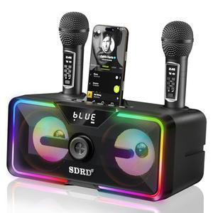 SDRD 215 Bluetooth Karaoke Machine for Adult Kid with Storage and Charging Station, Powerful Karaoke System, 12H Playtime, Rechargeable Wirless Microphone, Support USB/AUX Indoor Outdoor
