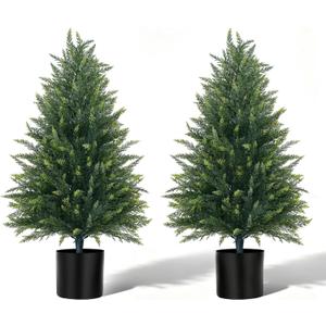 3FT Artificial Topiary Cedar Trees, 2Pack Faux Plants with Pot