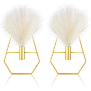 Peryiter 2 Pcs Boho Wall Decor Metal Gold Wall Art Hanging Planters with Artificial Pampas Modern Home Decor Display Art for Living Room Bedroom Bathroom(Vase)