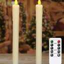 KSWING Upgraded Real Wax LED Flameless Taper Candles with Remote, 2 PCS Ivory Dripping Candlesticks Battery Operated 3D Flickering - 9.6" Long Realistic Fake Candle Sticks for Home/Wedding/Xmas Decor