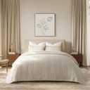 EVERGRACE Cross Stitch Pre-Washed Cotton Quilt Bedding Set Queen Size, Oversized 3 Pieces Lightweight Bedspread Coverlet for All Season, with 2 Matching Shams, Flax Beige, 92"x96"