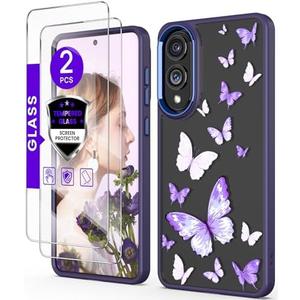 DagoRoo for Samsung Galaxy S25 Edge Case+Tempered Glass Screen Protector, Military Grade Protective Slim Soft TPU Hard PC,Girls Women Crystal Clear Flower Pattern Case Cover for S25 Edge-Butterfly