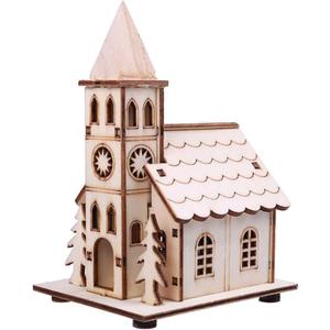 NUOBESTY Christmas Scene House Light Up Mini Wood Houses Village Collections Luminous Figurines Tabletop Ornaments for Xmas Decoration