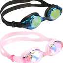 Aegend 2 Pack Kids Goggles, Swimming Goggles for Kids Age 4-16 Boys and Girls Youth, Anti-Fog Waterproof Anti-UV Pool Goggles (Black & Crisp Pink)