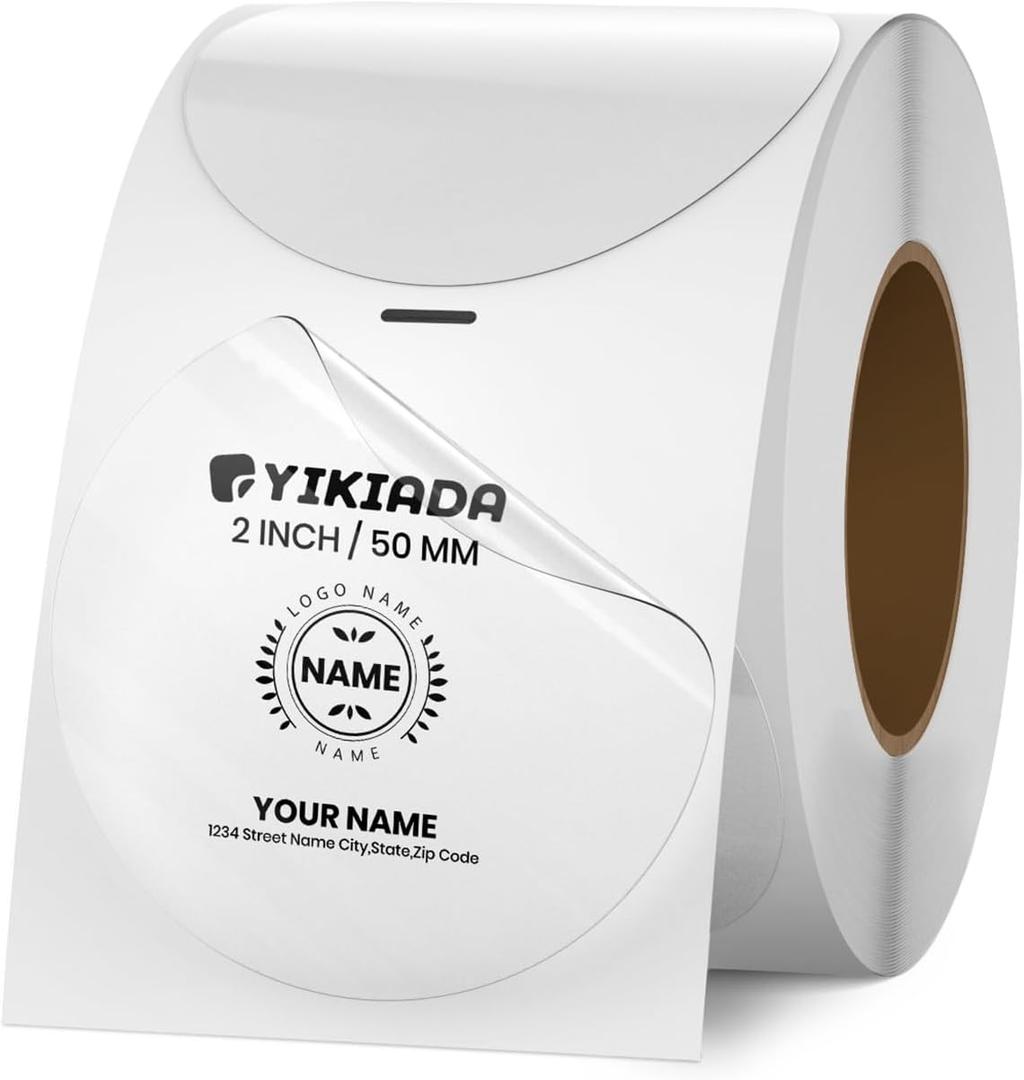 Clear Thermal Labels Vinyl 2 Inch Self-Adhesive Round Stickers Circle Roll Waterproof Printer Decals Package Seal for QR Code Envelope Office Retail Home 300 PCS