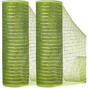 Ribbli 2 Rolls Moss Green Mesh Ribbon,10 inch x 30 feet(10Yard) Each Roll,Metallic Moss Green with Gold Foil,Christmas Ribbon for Wreath Swags and Decorating