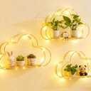 Floating Cloud Shelves for Wall 3 Pack, Mini Cute Floating Shelves with LED Lights for Kids Room Decor, Hanging Display Wall Shelf for Bedroom Kitchen Living Room Decor