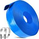 2 IN x 60FT Pool Backwash Hose Heavy Duty Drain Discharge Double PVC Layflat Hose with 2 Clamps, Weatherproof Burst Resistant for Water Transfer, Sump Pump, Pool Filter, Pool Drain (18.3M, Blue)