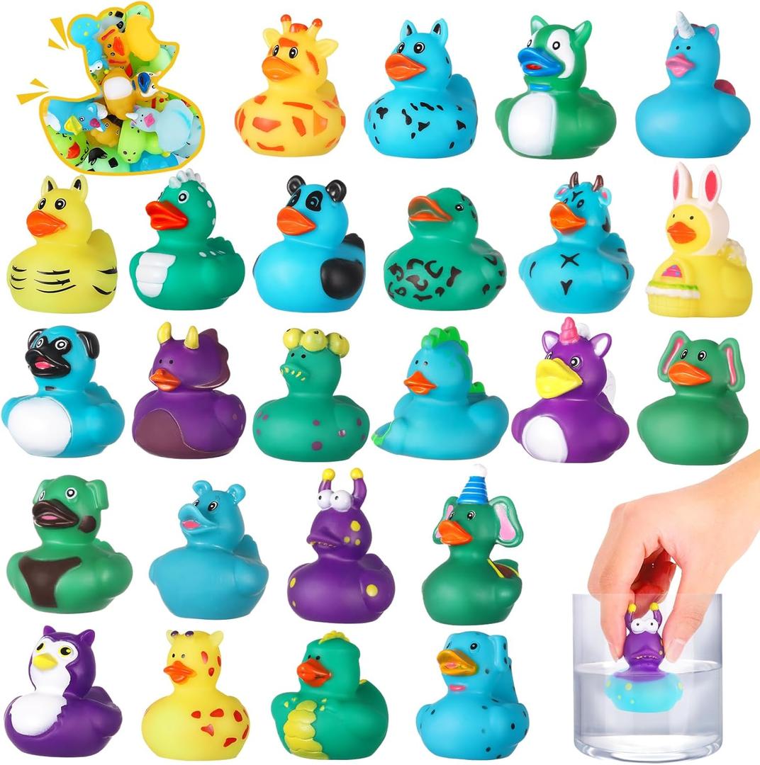 24 Pack Color Changing No Hole Rubber Ducks, Color Change Baby Bath Toys Without Holes for Toddlers Kids Ages 4-8, Floating Toys Gift for Bath, Classroom Party Favors