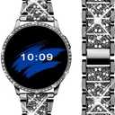Mosonio Compatible with Samsung Galaxy Watch FE 2024 40mm/Galaxy Watch 5 Band 40mm 44mm/ Galaxy Watch 4 Band 40mm 44mm with Protective Cover Case, 20mm Bling Metal Galaxy Watch Band for Women (Silver, Black, Rose Pink, Rose Gold, Colorful, Starlight)