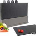 Masthome Index Chopping Board Set, 4-Pieces Plastic Cutting Boards with Food Icons and Storage Stand, BPA Free, Dishwasher Safe, Professional Chopping Board Set for Kitchen