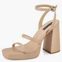 MIRAAZZURRA Platform Strappy Heel Sandals Square Open Toe Two Strap Chunky High Heeled Sandals with Buckle Ankle Strap for Women Party Wedding Dress,7,5, Nude 
