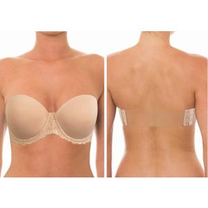 YANDW Strapless Lightly Padded Full Figured Coverage Bra Clear Back Multiway Invisible Straps Backless Brassiere for Women (34DDD, Nude)