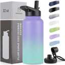 DOMICARE 32 oz Insulated Water Bottle, Vacuum Insulated Stainless Steel Sports Water Bottle with Straw Lid & Spout Lid, Leakproof, Reusable - Travel, Camping, Bike, Purple Green Gradient (32 Ounces)