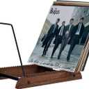 ExtraLarge Vinyl Record Storage Holder Modern Album Display Solid Wood Stand with Black Metal Rack Home Decor Organizer for Vinyl Record, Holds up to 75 Albums, 14.2''L x 8.1''W x 10.7''H