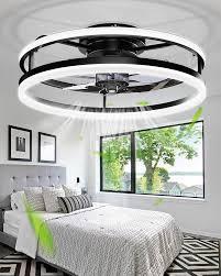 Low Profile Bladeless Ceiling Fan with Lights & Remote  19.7" Flush Mount Fandelier Light Fan for Bedroom/Kitchen, 30006000K Dimmable LED, 6Speed Modern Fan with Lights for Home/Office