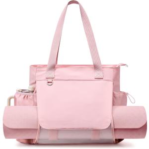 WLLWOO Gym Tote Bag Thick Yoga Mat Bag with Breathable Mesh Holder Carryall Waterproof Wet Pocket for Pilates Travel Beach Workout Women
