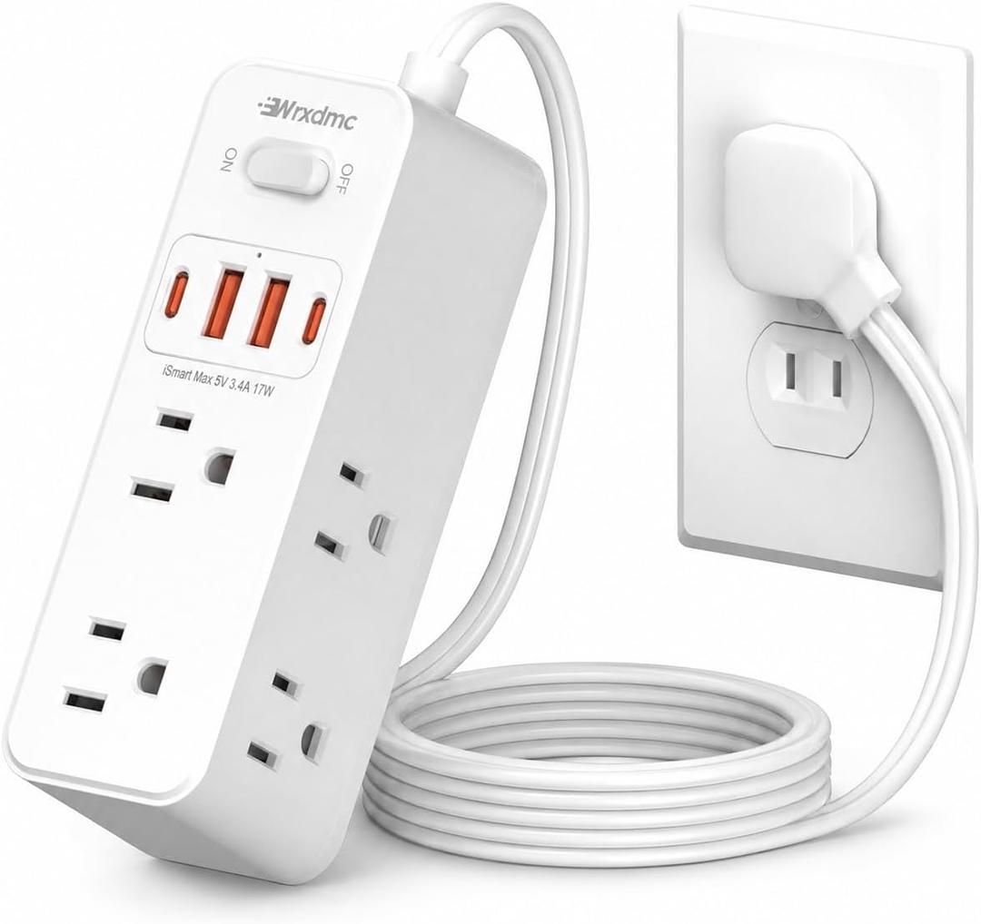2 Prong Power Strip, WRXDMC 2 Prong to 3 Prong Outlet Adapter,1400J Two Prong Surge Protector,5ft Extension Cord, 6 AC Outlets with 2 USB C & 2 USB A Ports, Wall Mountable, Ideal for Old House