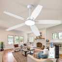 Amico 60 Inch Ceiling Fans with Lights, Smart Ceiling Fan, Reversible DC Motor, 5 Blades, 6 Speeds, 3CCT, Dimmable, Noiseless, Alexa White Ceiling Fan for Bedroom, Kitchen, Farmhouse