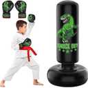Larger Stable Dinosaur Punching Bag for Kids, 66" Tall Sports Kids Teens Inflatable Punching Bag with Boxing Gloves, Gifts for Boys & Girls Age 5-12 for Practicing Karate, Taekwondo, MMA (Green)