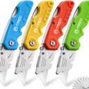 M MEEPO Box Cutter, 4-Pack Tough Folding Box Cutter for Heavy Duty Purpose, Razor Sharp Blade, Comfortable Handle, with Extra 10-Piece Blades, Can cut Drywall, Sheet Plastic, Linoleum, Boxes, Rope