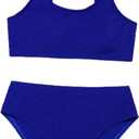 OYOANGLE Girls' Two Piece Swimsuit High Waist Bikini Set Solid Swimwear Bathing Suit (12 Years, Royal Blue)