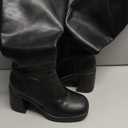 Modatope Knee High Boots Women Fold Over Knee High Boots Chunky High Heels Long Boots Zipper Pointed Toe Dress Tall Boots for Women (8, Black Pu)