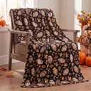 Horaldaily Fall Black Football Leaves Flannel Throw Blanket 50x60