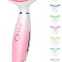 Dopsikn 7 Color Galvanic Machines  Red Light Therapy for Face and Neck, Face Massager Tool for Wrinkles, Double Chin, Vibrating Facial Massager with Thermals, Pink