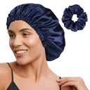 YANIBEST Adjustable Satin Bonnet Double Layer Hair Bonnet for Sleeping Bonnets for Women Hats Curly Natural Hair, Navy Blue (One Size)